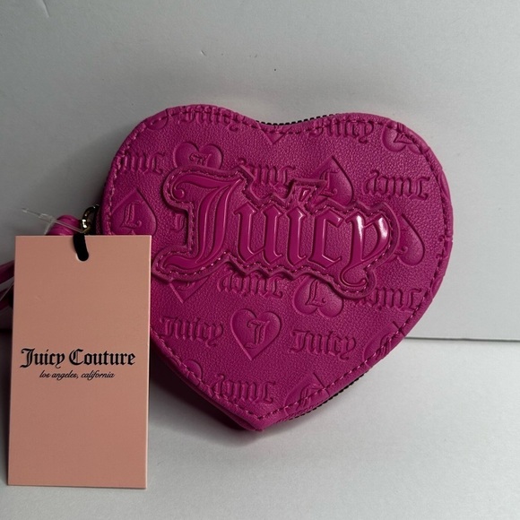 Juicy Couture Handbags - Juicy Couture Hot Pink Wallet Heart Zip Around  w Wristlet